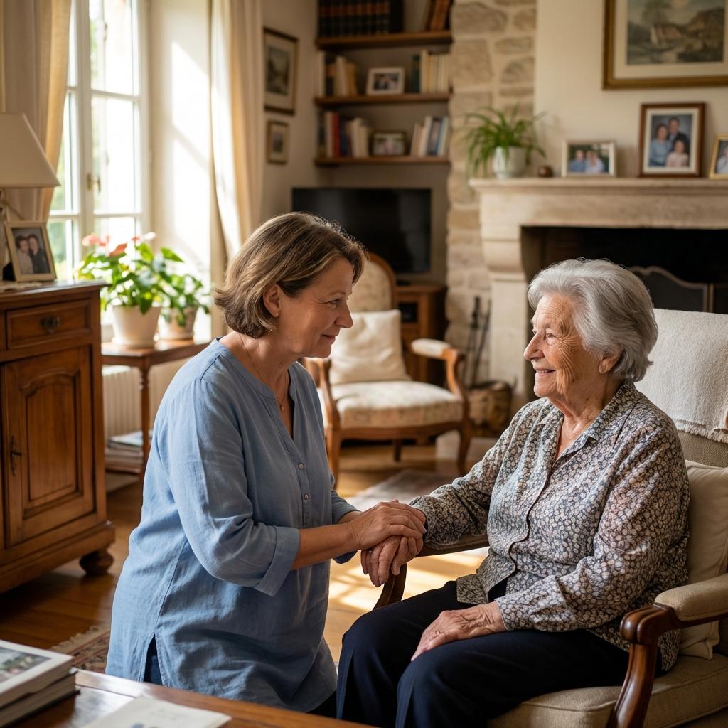 Aidante ANICA accompagnant une personne âgée à Poissy